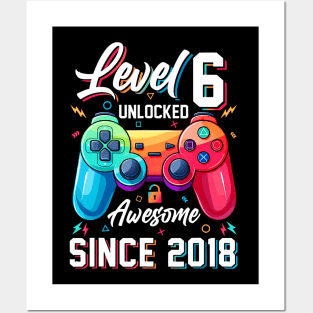 Level 6 Unlocked Awesome Since 2018 6Th Birthday Gaming Posters and Art